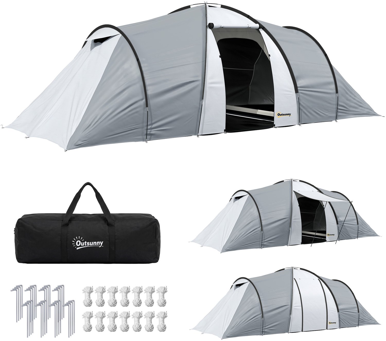 Outsunny Tunnel Tent - Oxford stof - 590x245x193cm - Grijs
