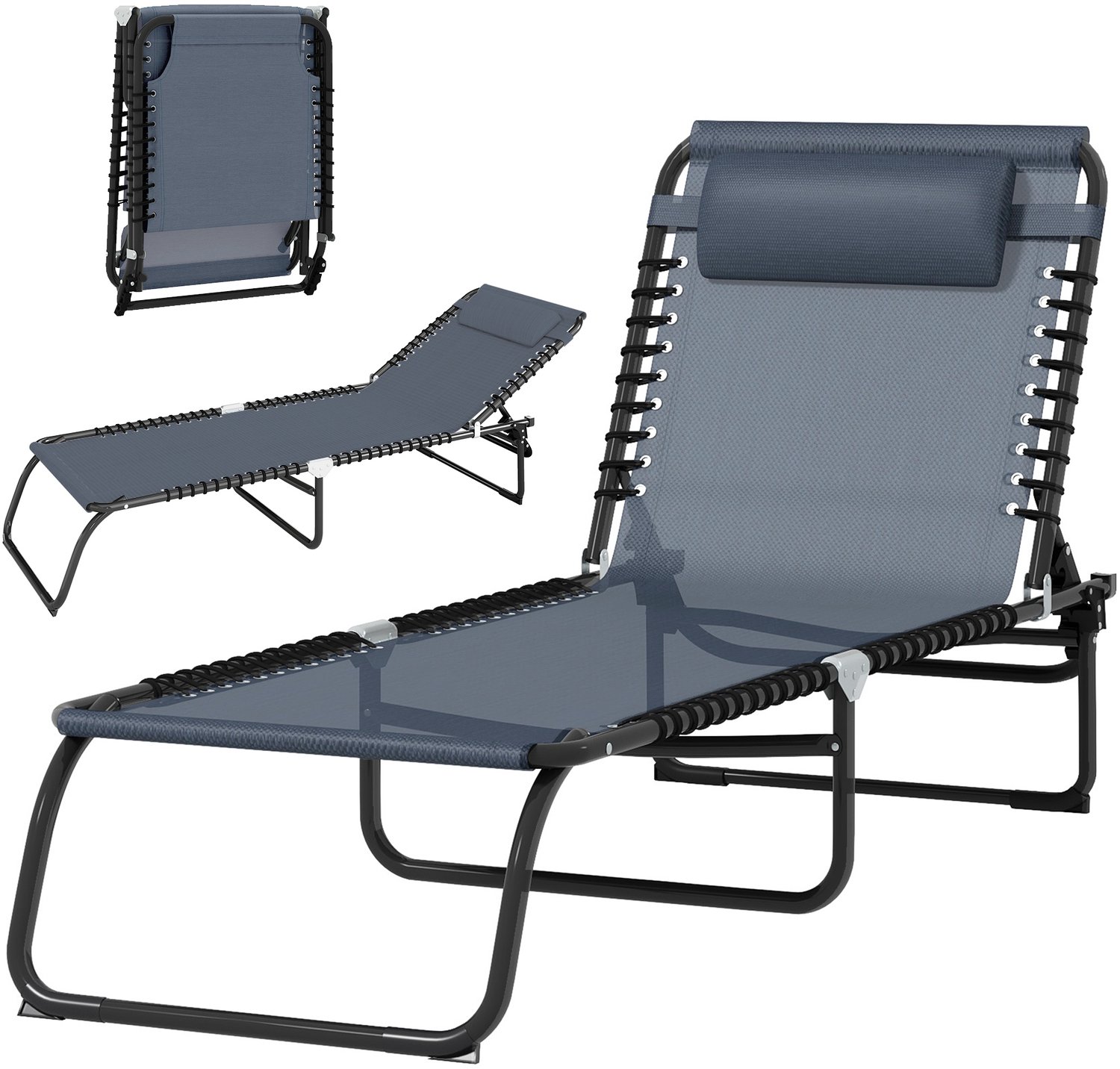 Outsunny Ligstoel - Staal - 189x58x30cm - Grijs