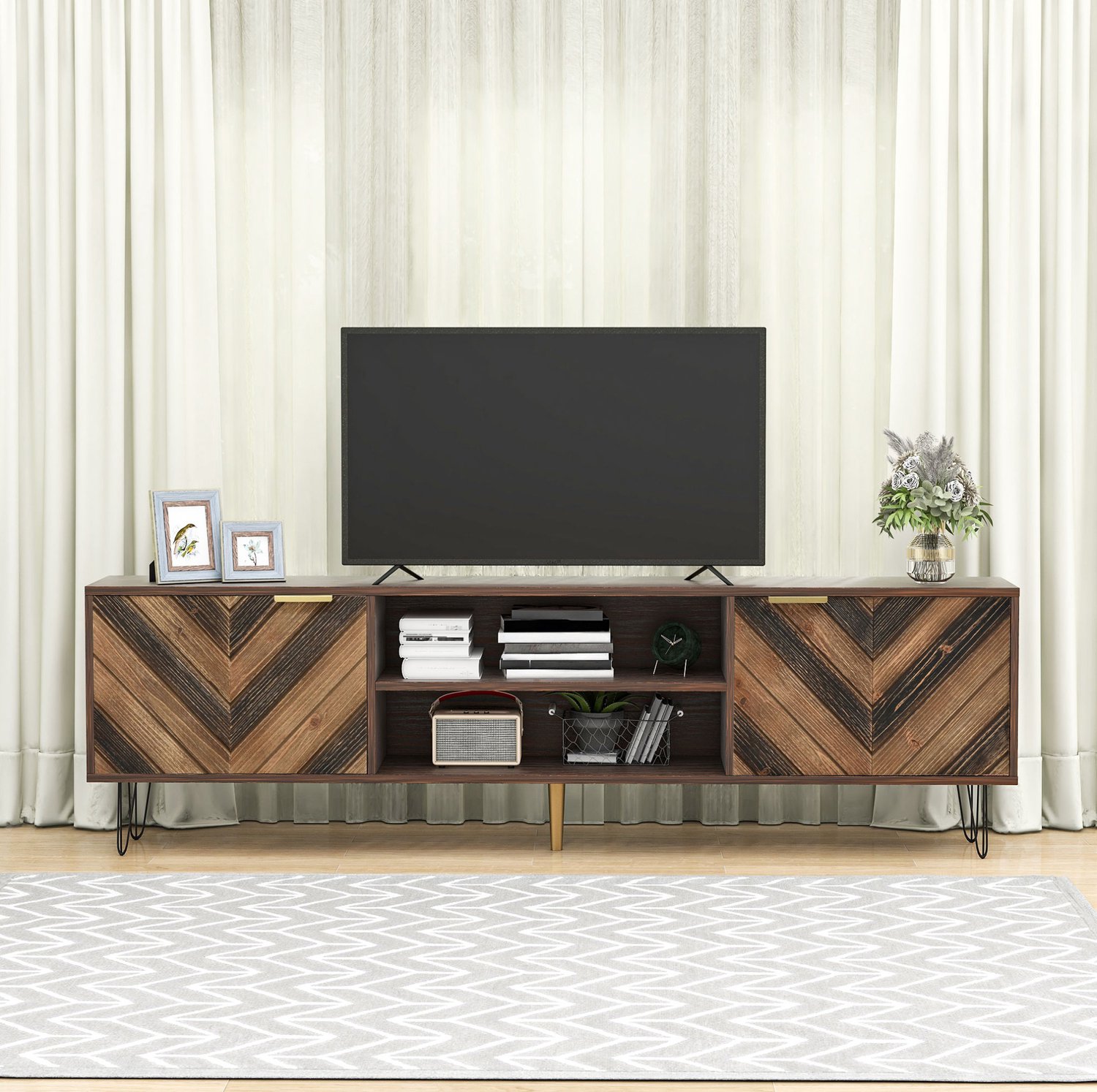 CHICFURN TV-meubel 155 cm - Opbergruimte - 2 deuren - Woonkamer - Houtkleur Natuurlijk