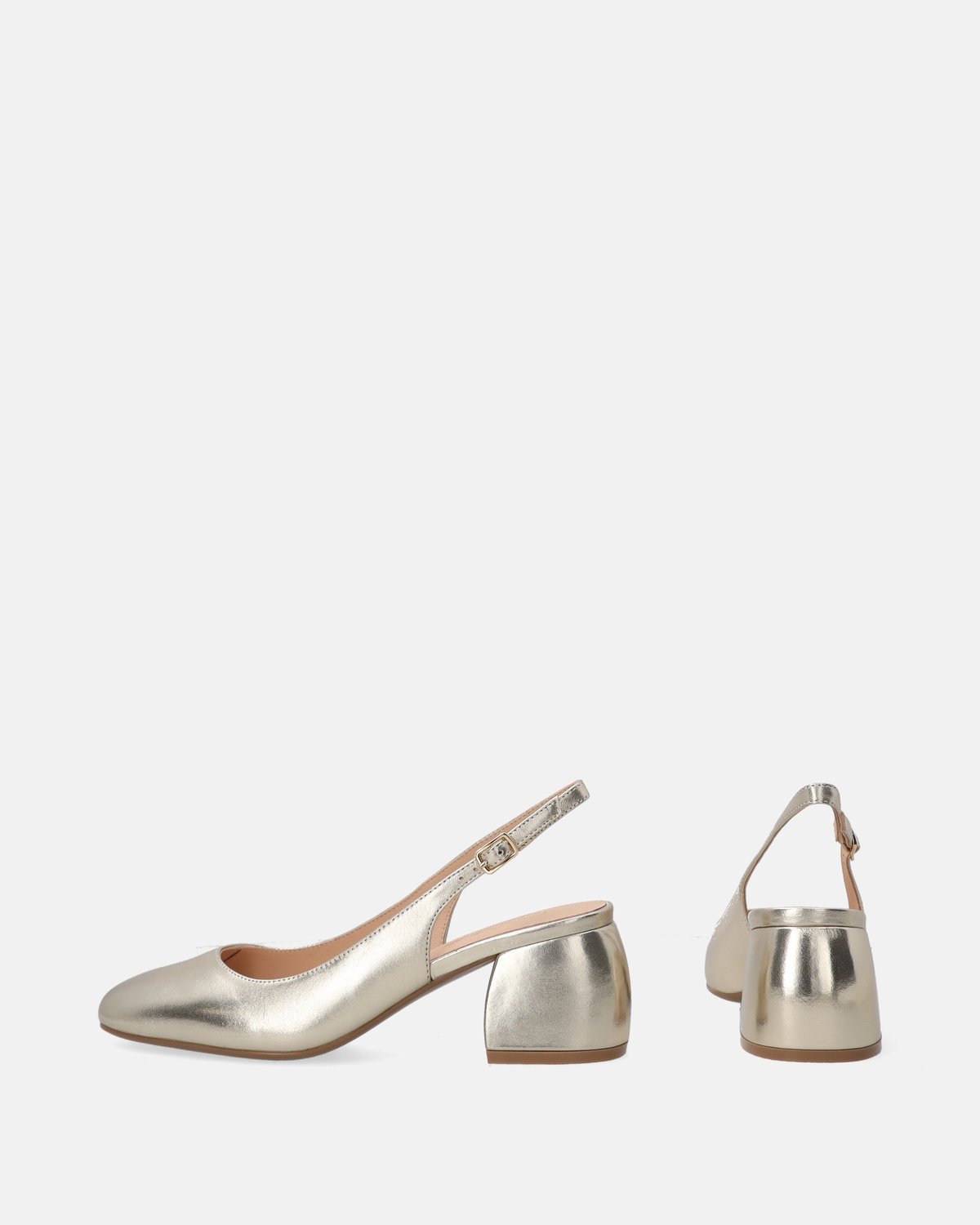 Slingbackpumps - Gemetaliseerd Rundleer - Goud - Hakhoogte 6,5 cm