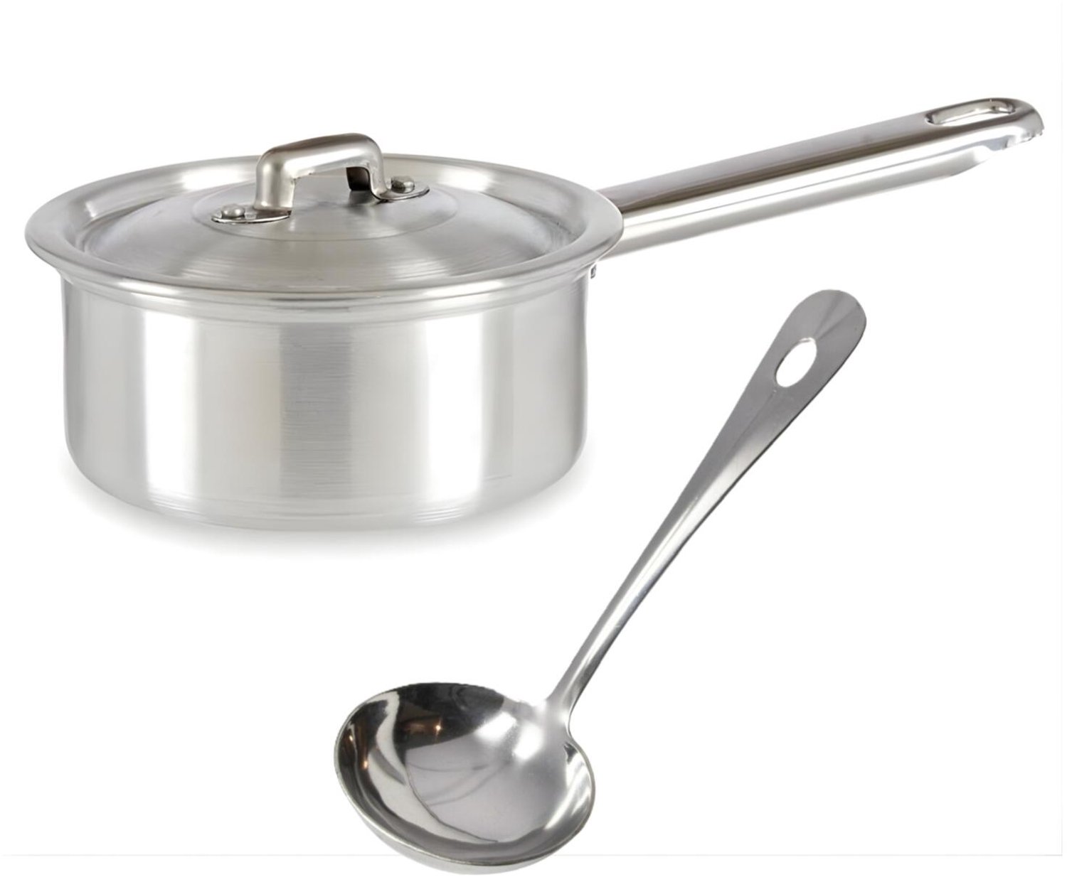 Steelpan en Sauslepel - D14 cm - 1L - zilver - aluminium/rvs - jusplan/sauspan - pannen
