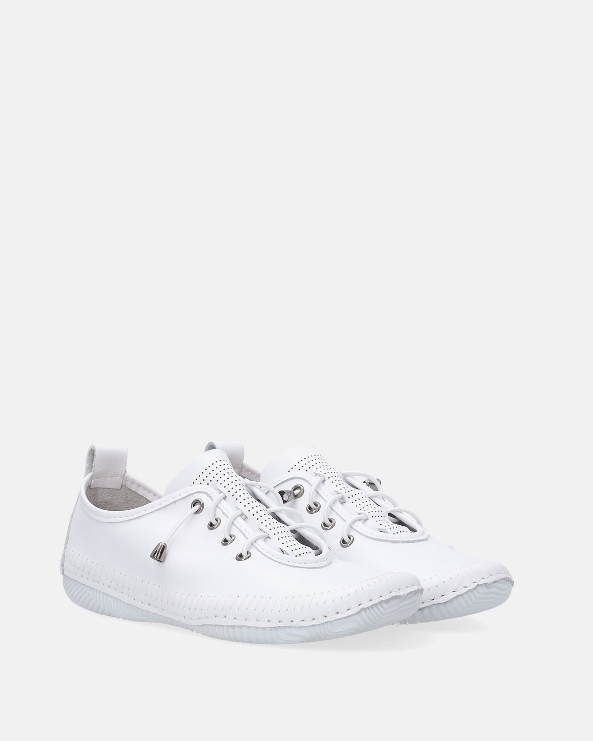 Witte leren dames instappers - Elastische veters - Maat 40