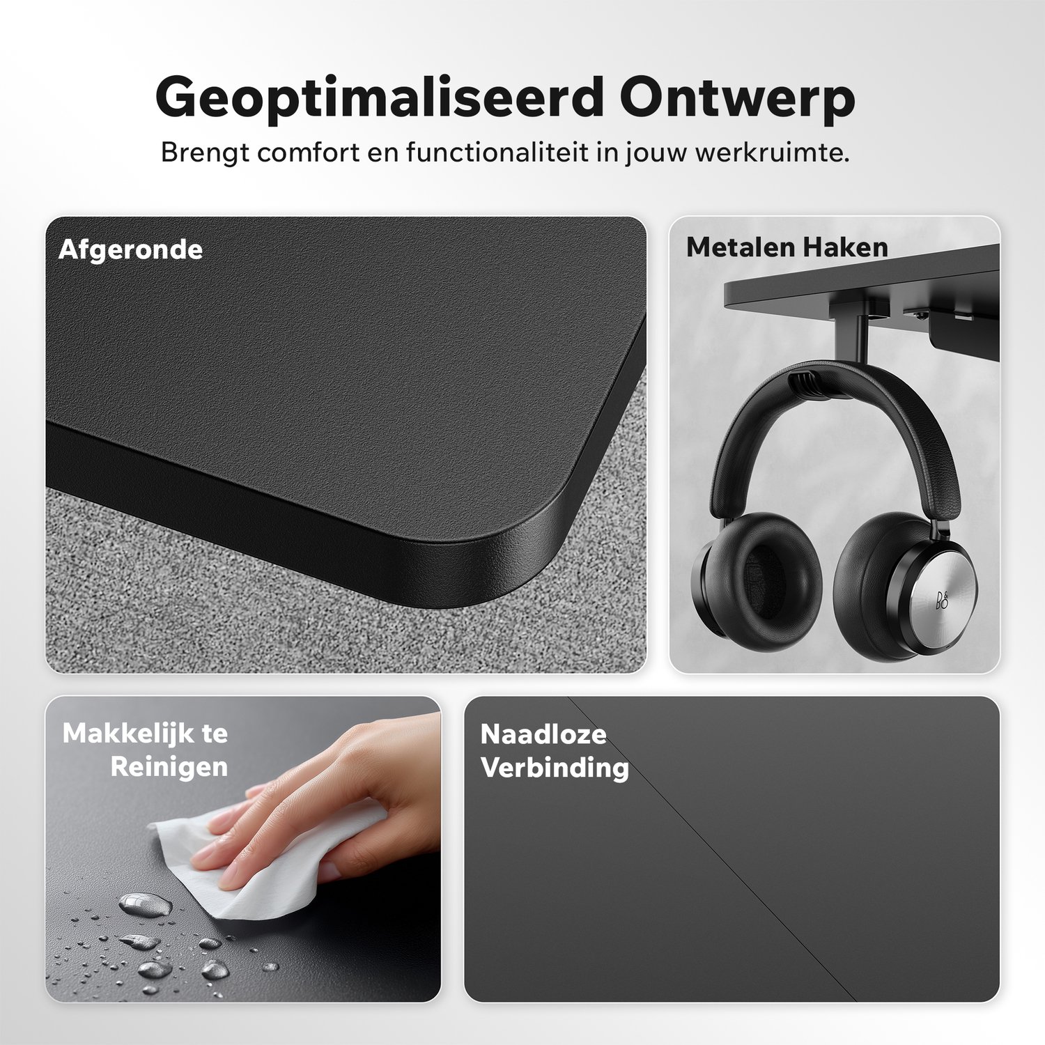 SENSE7 NOJO LIGHT - Elektrisch Verstelbaar Bureau - 160x80 cm - Geheugenfunctie - Zit Sta Bureau - Computertafel - Zwart thumbnail 4