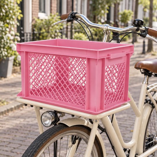 Dutch Standard Fietskrat – 26 Liter – 40 x 30 x 22 cm – Kunststof – Voor Voordrager – Roze — afbeelding 3