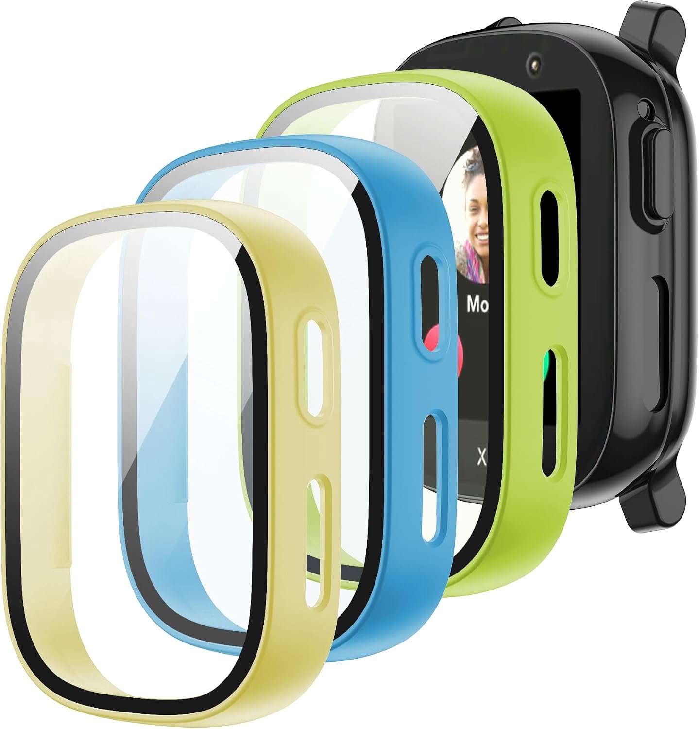 Hoes voor Xplora X6 Play 2022 - 3 stuks - kinderblauw/lichtgroen/geel - totale bescherming met gehard glas - ServiceTopper