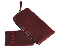 Vulpennenetui - Organizer voor pennen - Pennen veilig opbergen - Robuust PU-leer - 22 x 12 cm - Rode wijn
