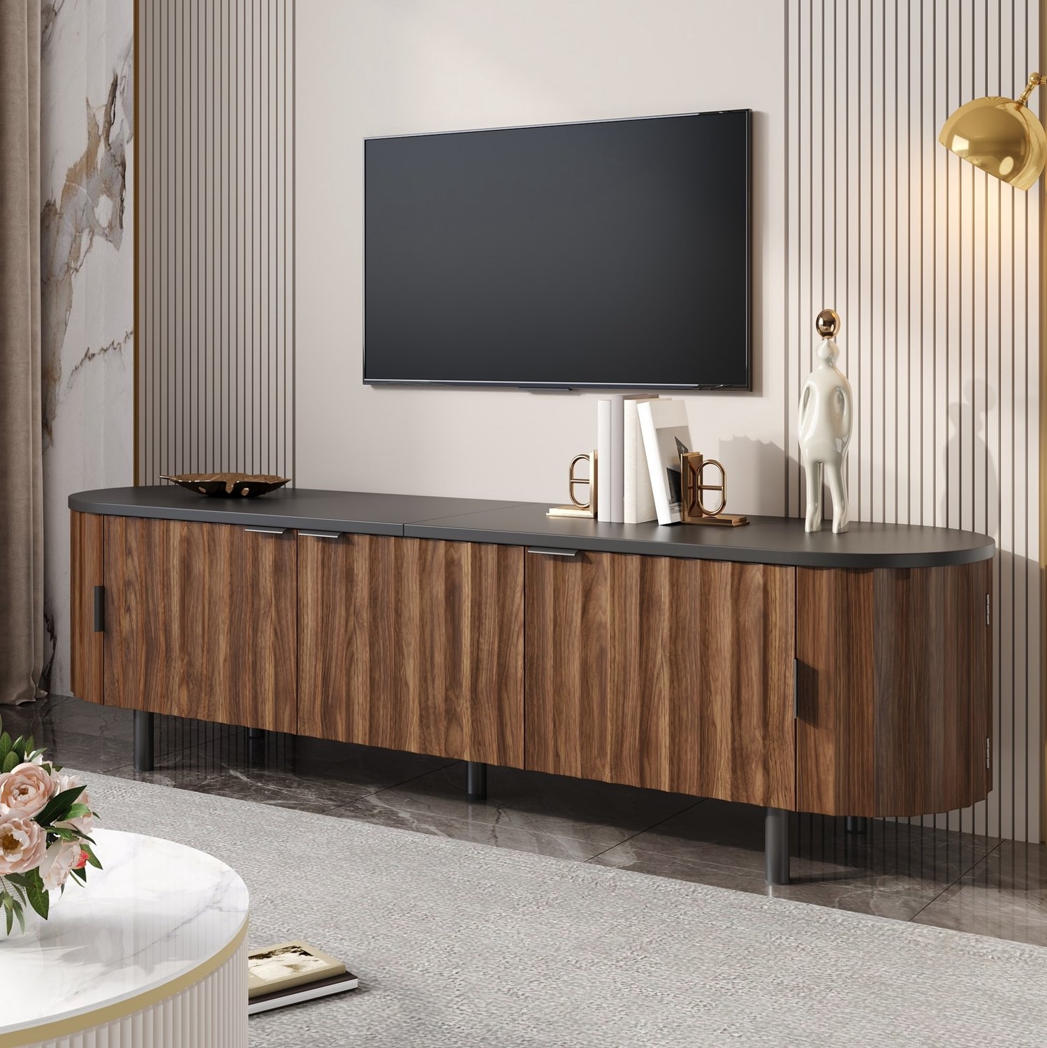 CHICFURN TV-meubel - 5 deuren - Opbergruimte - MDF - Walnoot