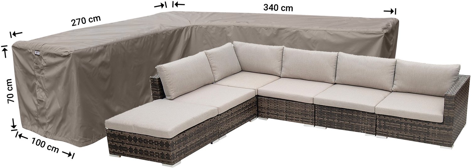 Raffles Covers beschermhoes loungeset / hoekbank (L-vorm) - 340 x 270 H: 70 cm - RHS340270left - Hoes voor hoekbank met ongelijke zijden - Lange zijde links (vanaf zitpositie) Taupe