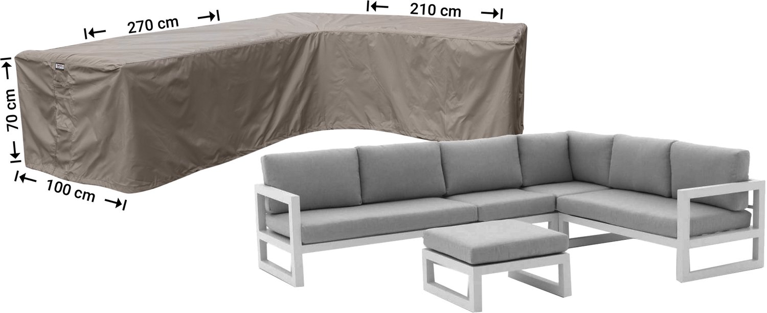 Raffles Covers beschermhoes loungeset / hoekbank (L-vorm) - 210 x 270 H: 70 cm - RHS270210right - Hoes voor hoekbank met ongelijke zijden - Lange zijde rechts (vanaf zitpositie) Taupe