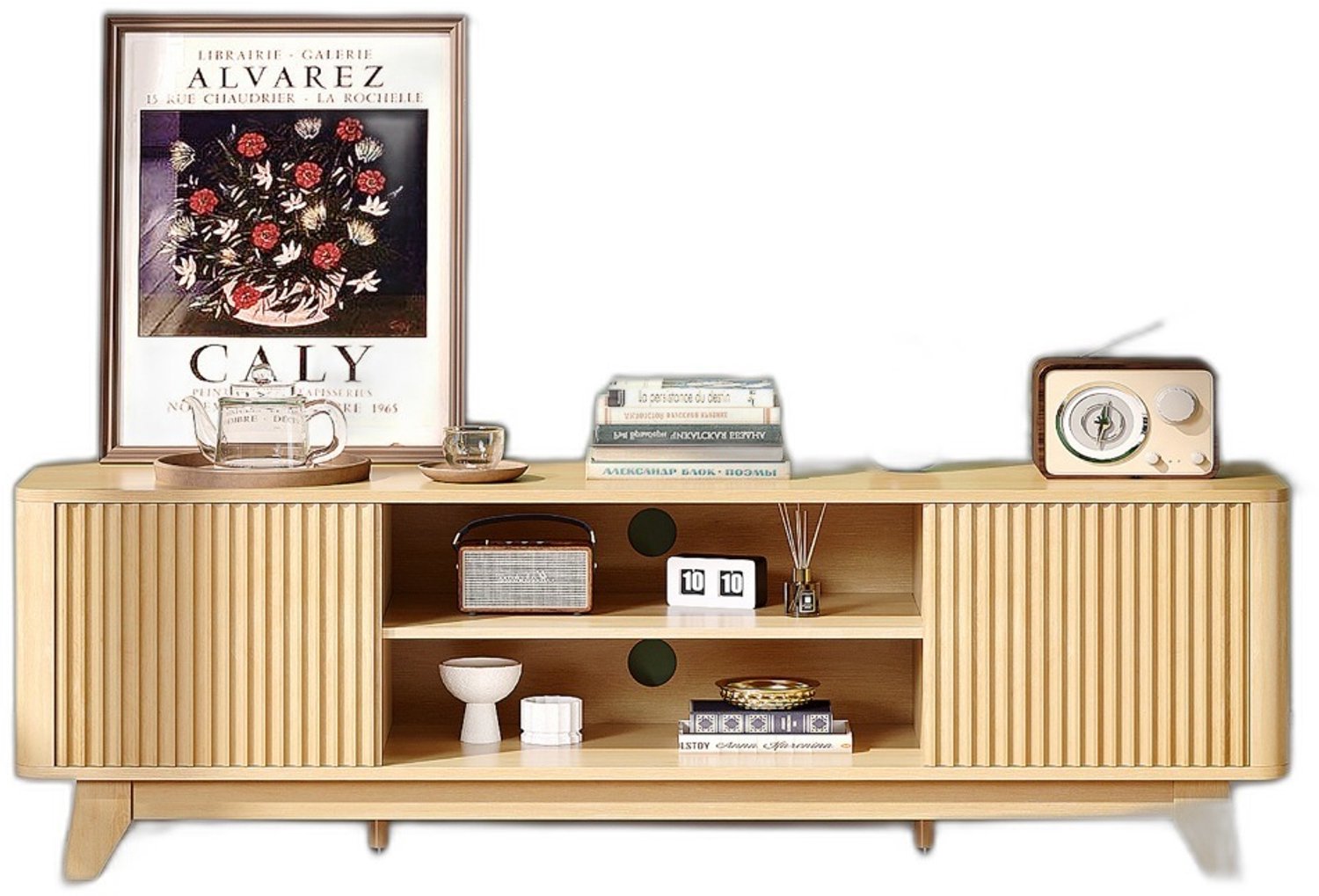 Mura Logistiek Mura Kast - Tv-meubel - 149 x 38 x 46 cm - Massief eikenhout - Beige