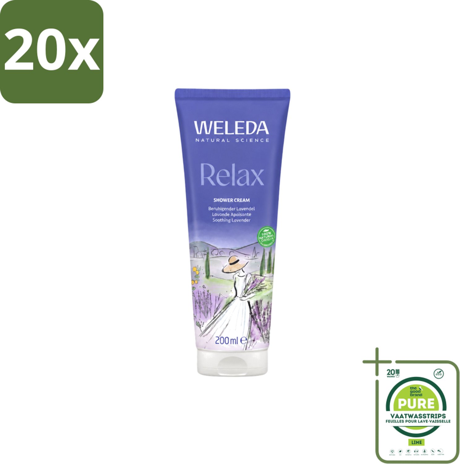20 x WELEDA - Douchecrème Aroma Shower Relax - 200 ml - Grootverpakking - Vaatwasstrips - Douchecrème - Ontspanning - Aromatherapie - Natuurlijke Douchecrème - Lavendel