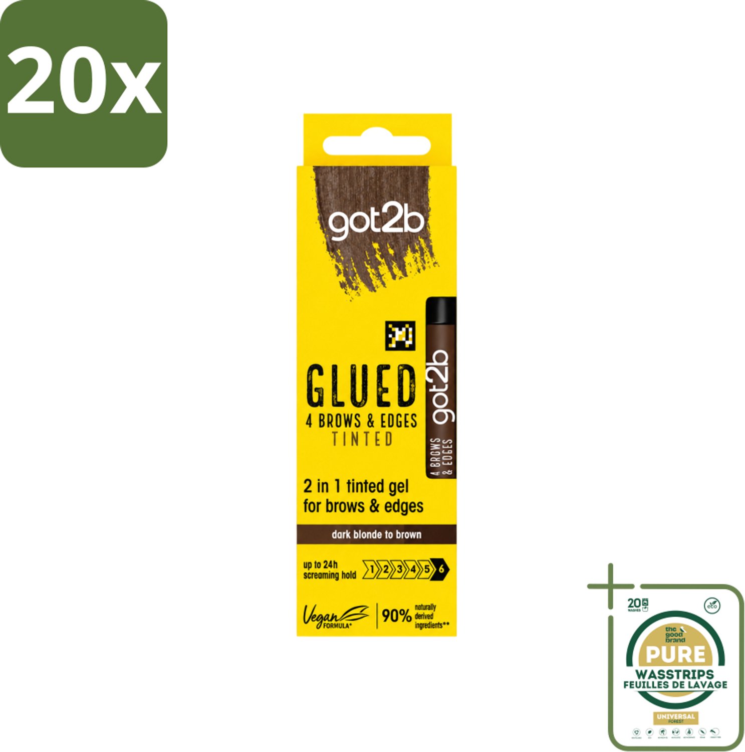 20 x Got2B - 2-in-1 Gel - Brows & Edges Donkerbruin - 16 ml - Wasstrips - Wenkbrauwen Stylen - Haarranden Stylen - Haarlijn Stylen - Donkerbruine Gel - 2-in-1 Gel