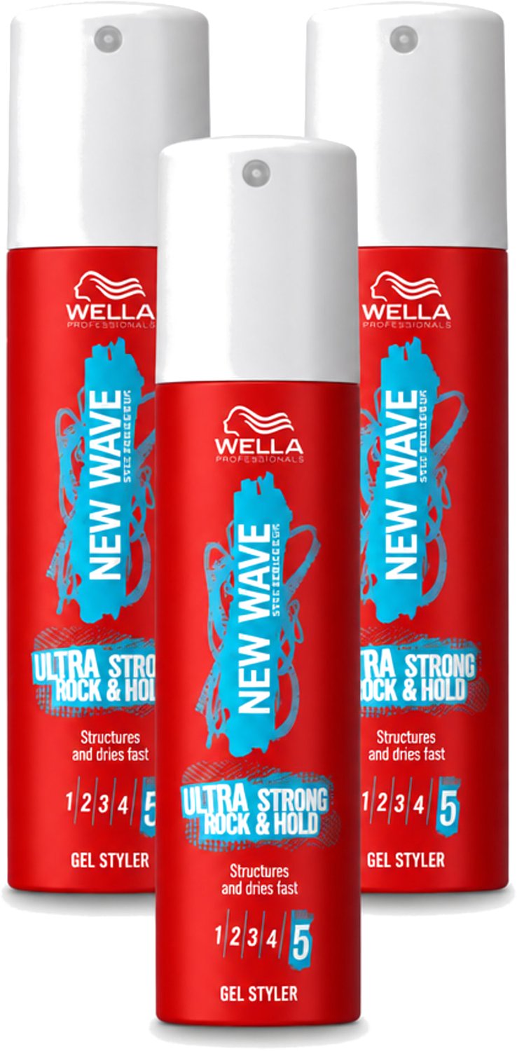 3 x Wella – New Wave Ultra Strong Rock & Hold – Haargel – 100 ml - Voordeelverpakking - 3 stuks