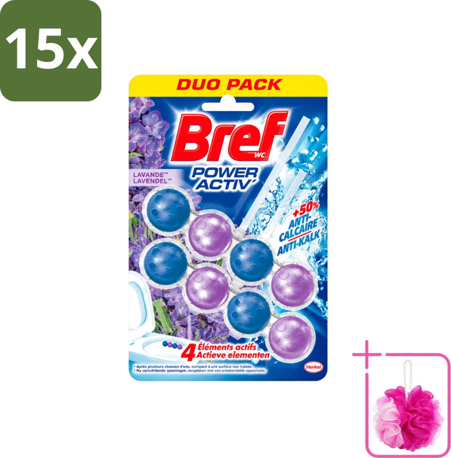 15 x Bref - Toiletblok - Lavender - Bulkverpakking - Toiletblok lavender - Douchemop - Reiniging toilet
