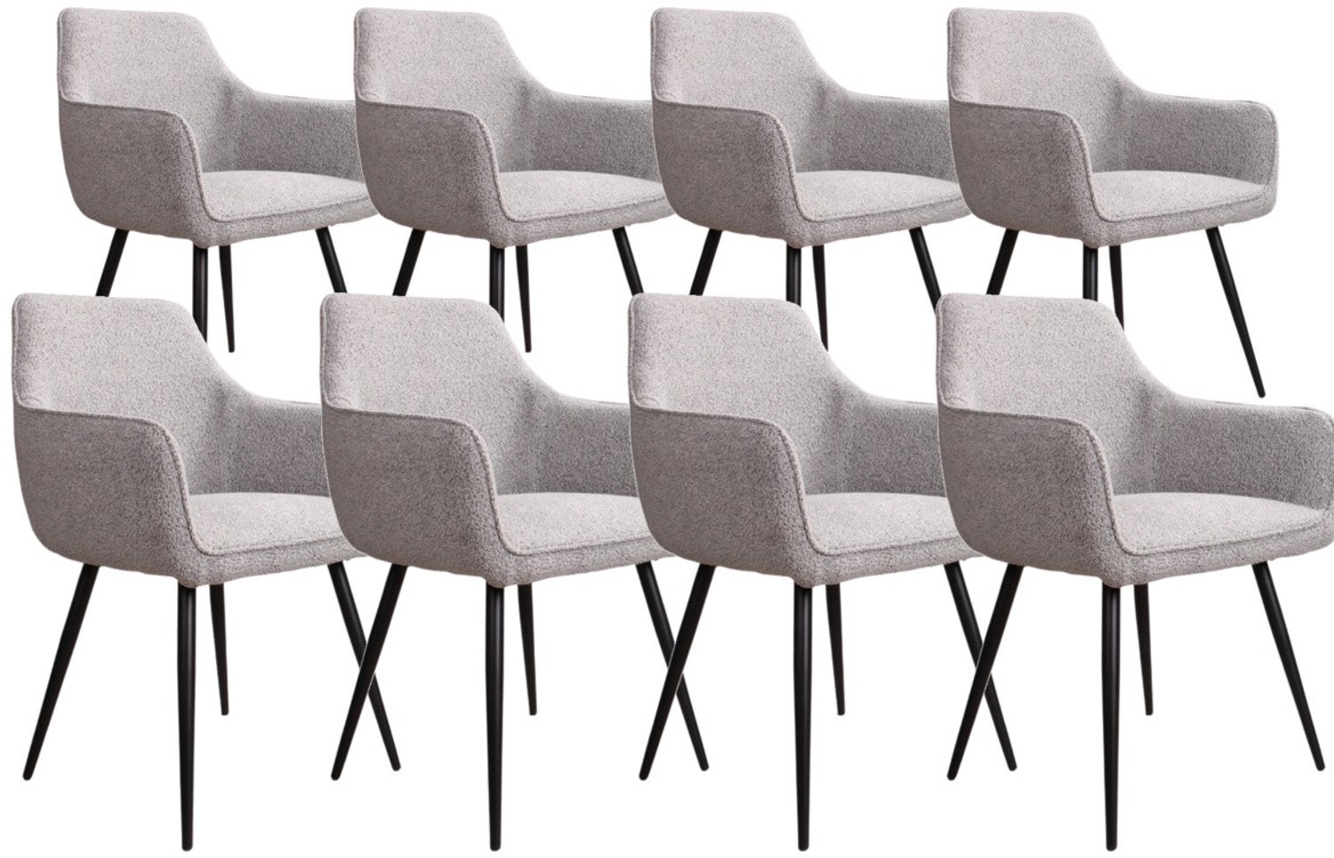DS4U - - Ravi 3.0 eetkamerstoel - Set van 8 - Grijs - Boucle - Met armleuning