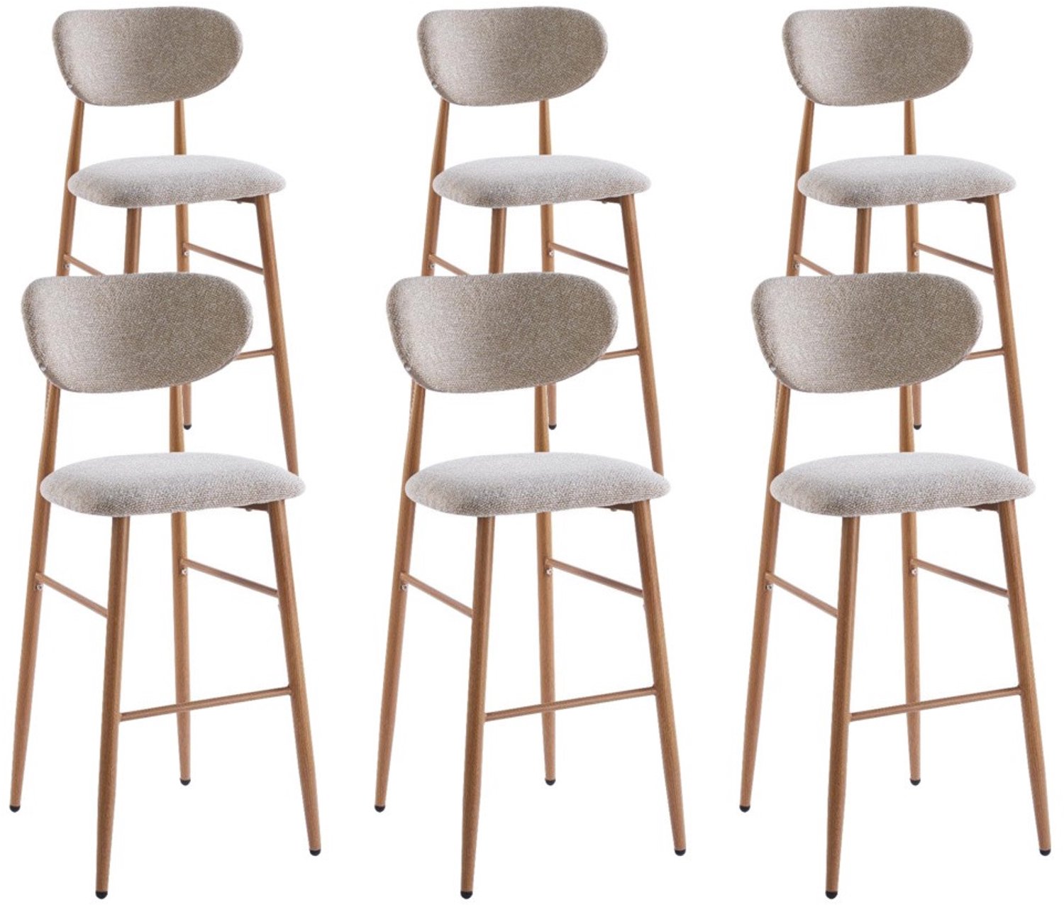 DS4U - - Sumi barkruk 75 cm - Set van 6 - Beige / naturel poot - Stof