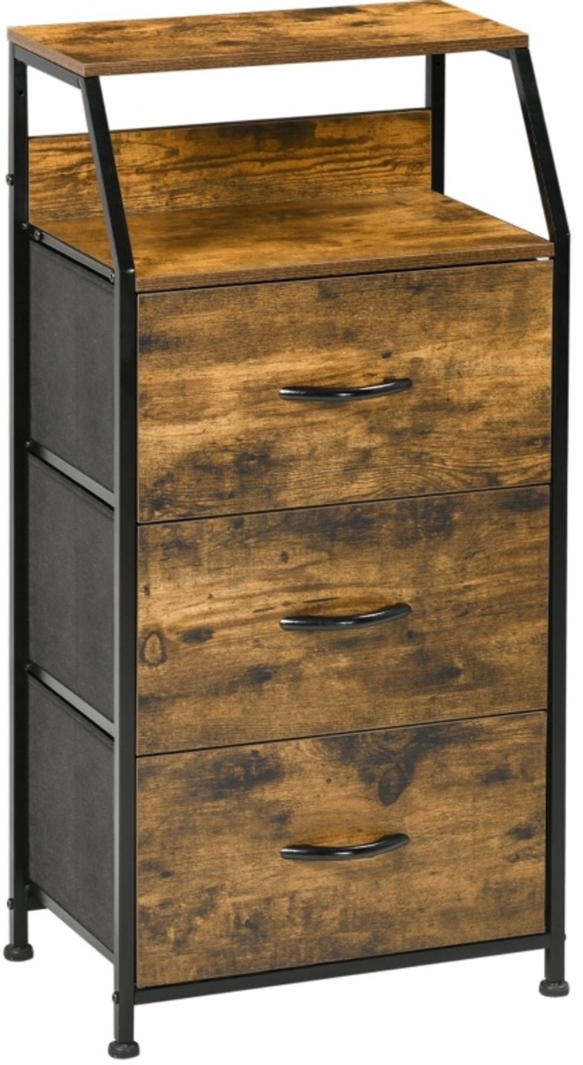 CHICFURN Ladekast 44 cm - 3 lades - Opvouwbare stoffen lades - Stalen frame - Slaapkamer of woonkamer - Polyester en staal - Bruin