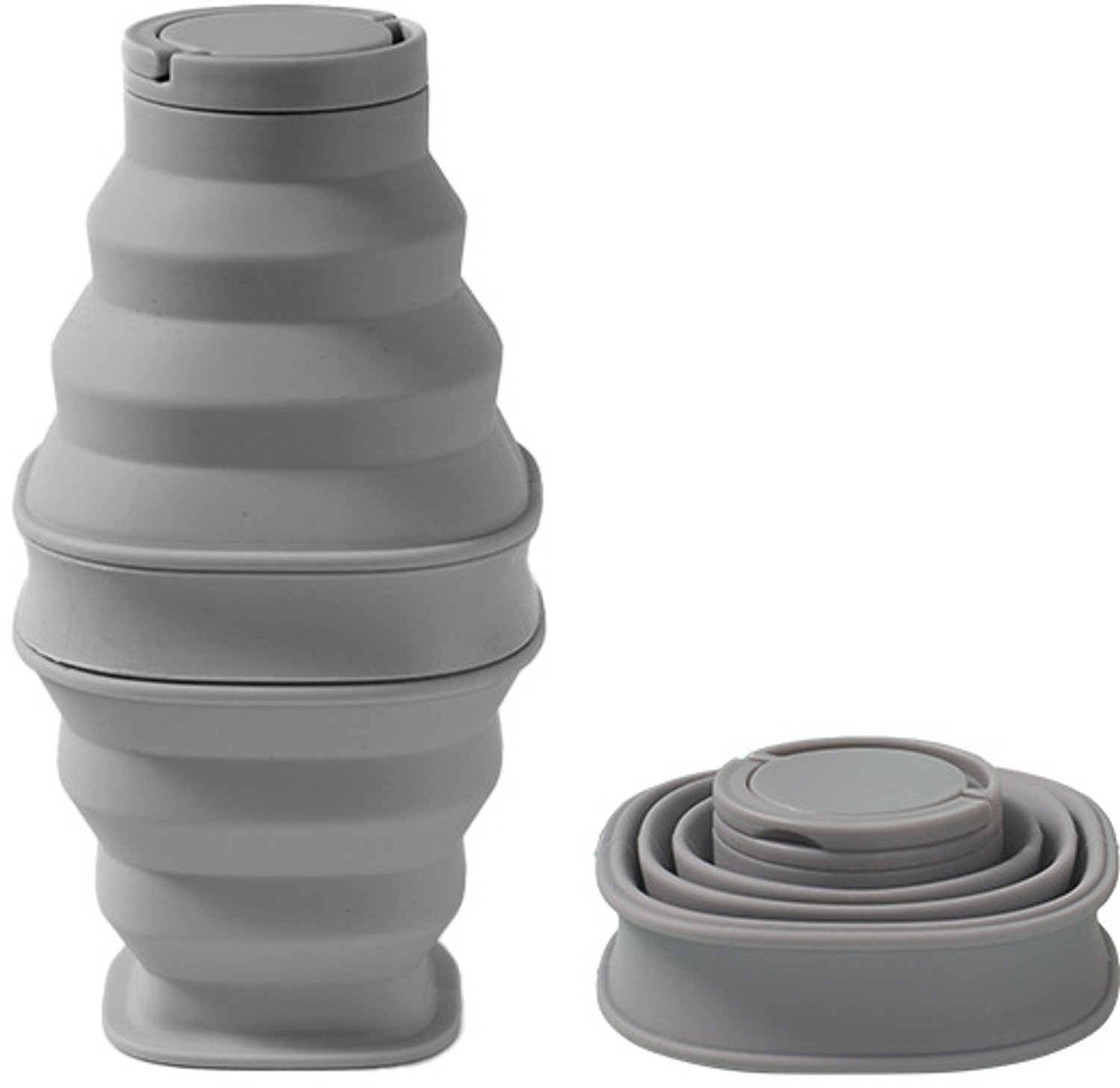 Siliconen Sportfles 600ml – Opvouwbaar, lekvrij, flexibel siliconen materiaal en compact op te bergen – fietsen en dagelijks gebruik wanneer u onderweg bent - Grijs