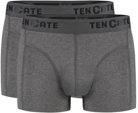 Set van twee grijze Ten Cate shorty's in melange met elastische tailleband en merknaam.