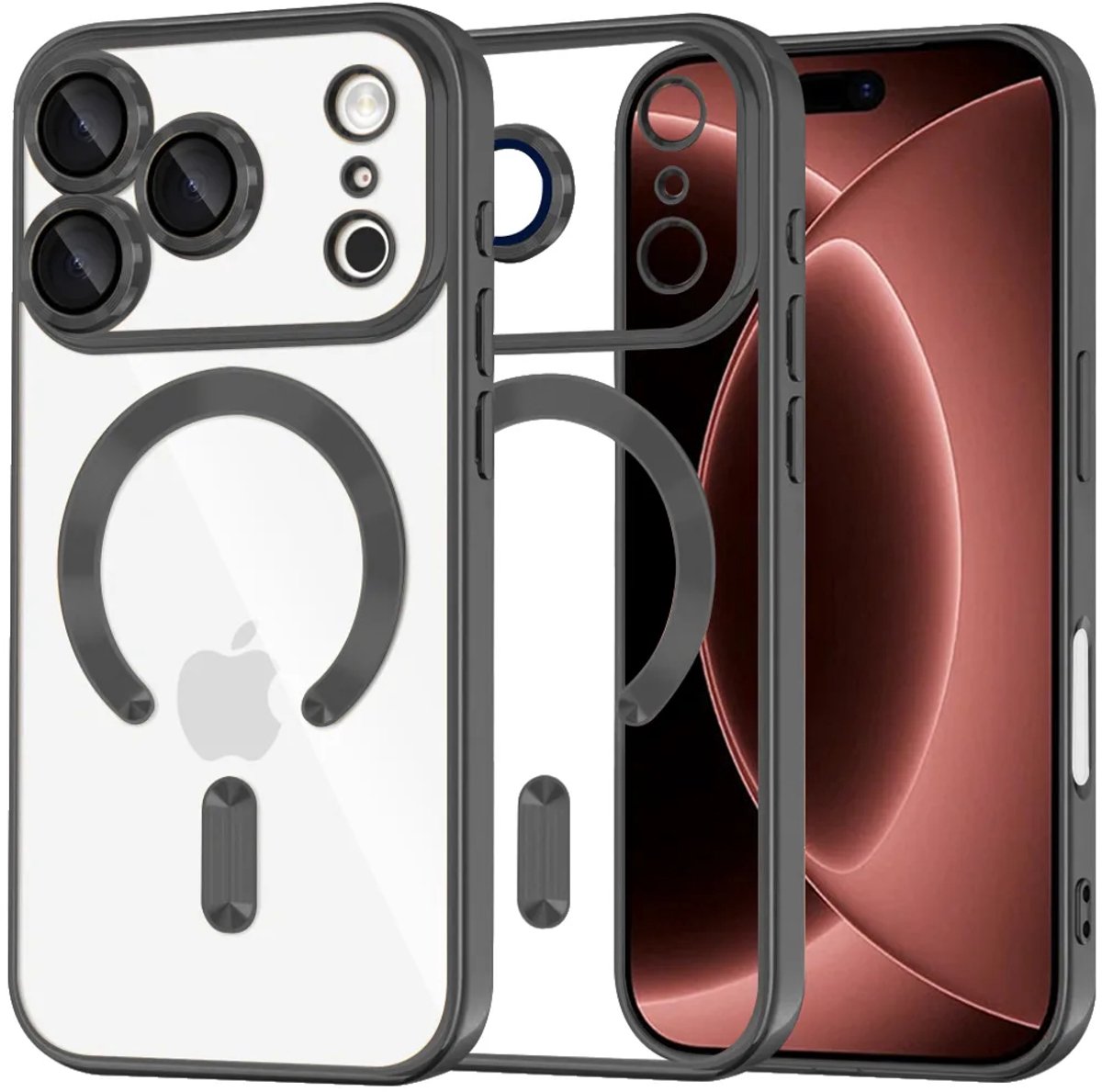 Hoesje Geschikt iPhone 18 Pro Max Hoesje – Transparant/Zwart Hybrid Backcover, MagSafe Compatibel & Verhoogde Camerabescherming – Slank en Stevig - Ntech