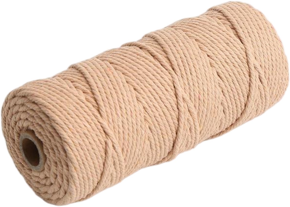 Macramétouw 3 mm x 100 m, natuurlijk katoenen draad voor wanddecoratie, plantenhangers, boho-decoratie,Lichtbruin