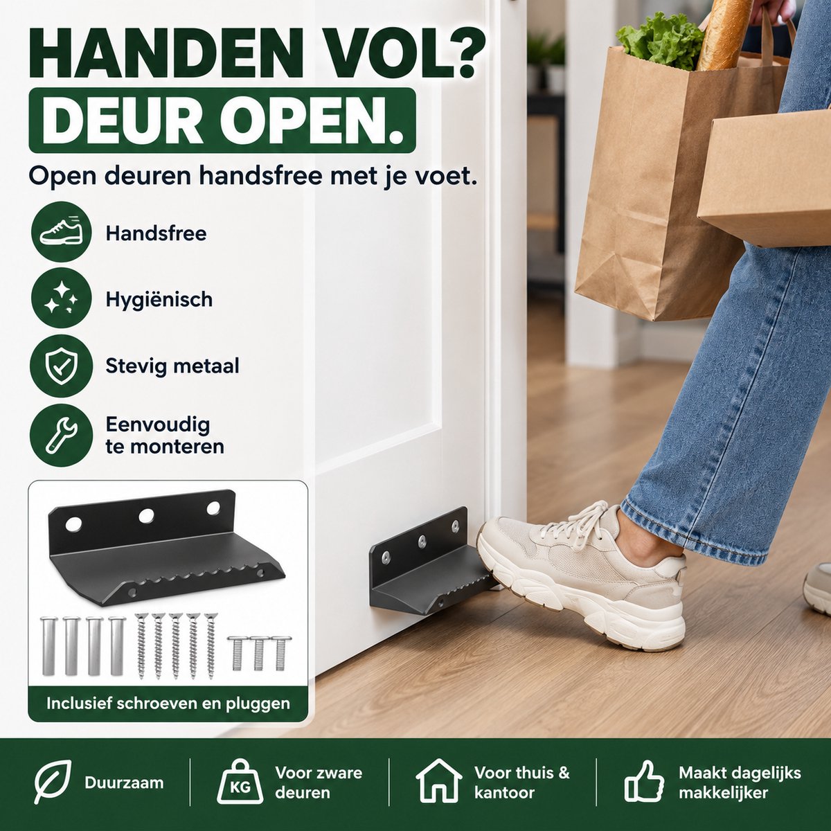 Zirkle Handsfree Kastopener met Voetbediening – RVS Voetgreep voor Keukenkast, Lade, Kastdeur, Dressoir, Garderobekast en Badkamerkast – Openen Zonder Handen – Handcontactvrije Kastdeuropener met Eenvoudige Montage - Zwart