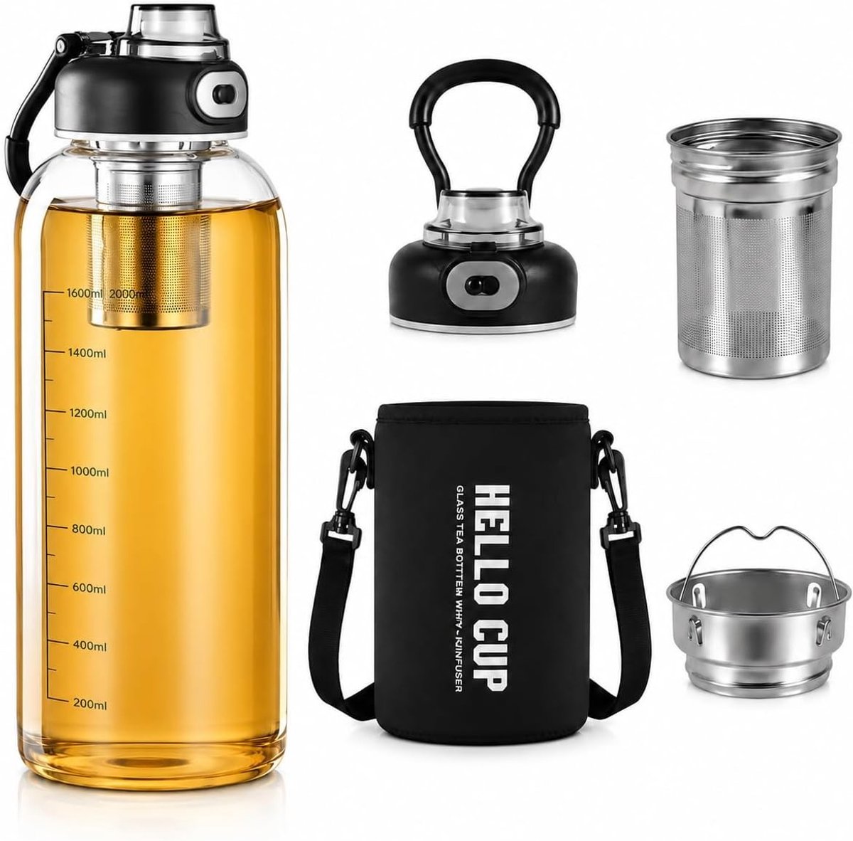 Waterfles - Doorzichtig - 2 L - BPA-vrij - Voor Thuis en Sport