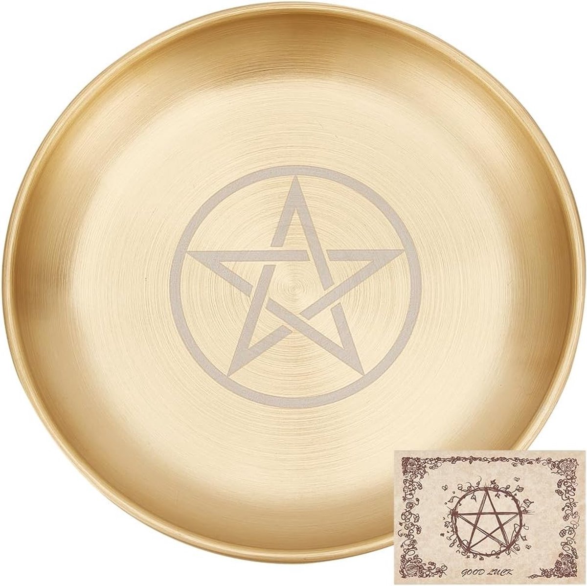 Pentagram Altar Star voor Tarot, Ritualen en Wicca - Brandende Kaarsenhouder met Plakschalen en Ingebouwde Kaart, 13.5 cm Goudkleurig