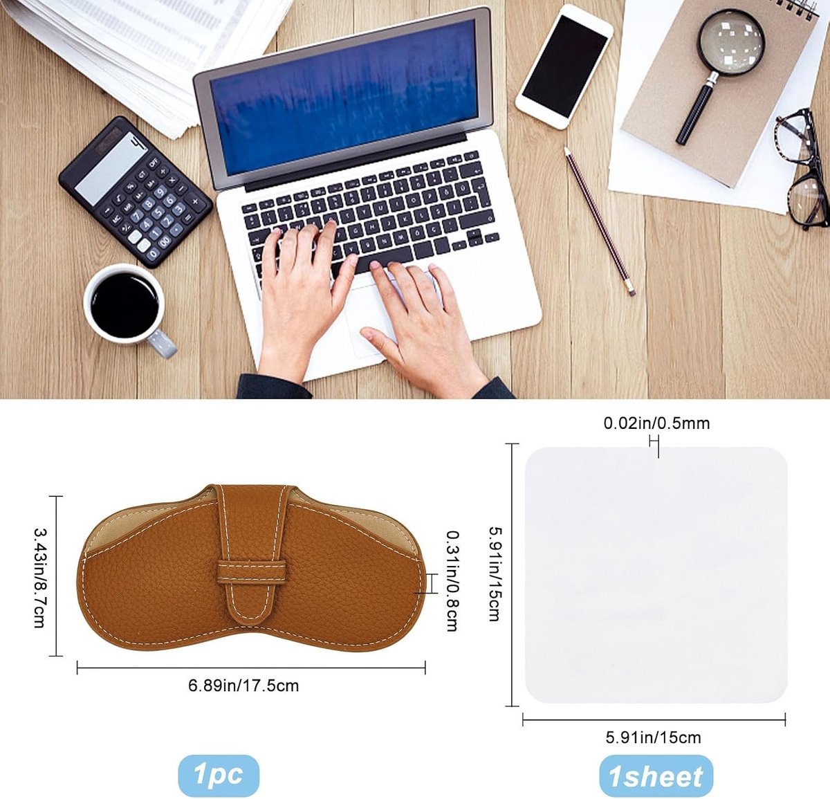 Leren Zonnebril Etui met Squeeze Top, Lichtgewicht Reisopberging en Suède Schoonmaakdoek voor Dames en Heren, Grijs