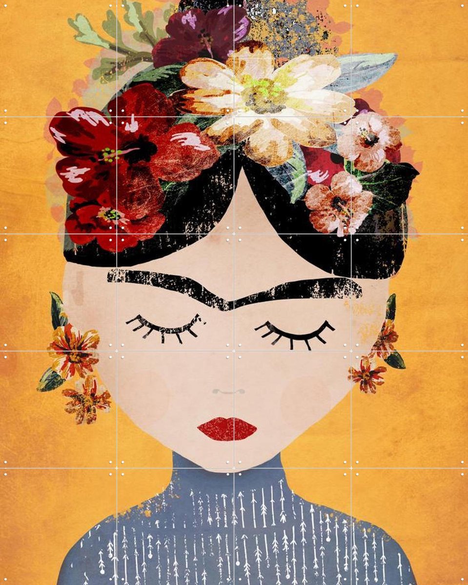 IXXI Frida (Yellow Version), Treechild & Various - 80 x 100 cm - Gratis ophangtool - Grote wanddecoratie en posters - Collage, Grafisch Ontwerp, Pop