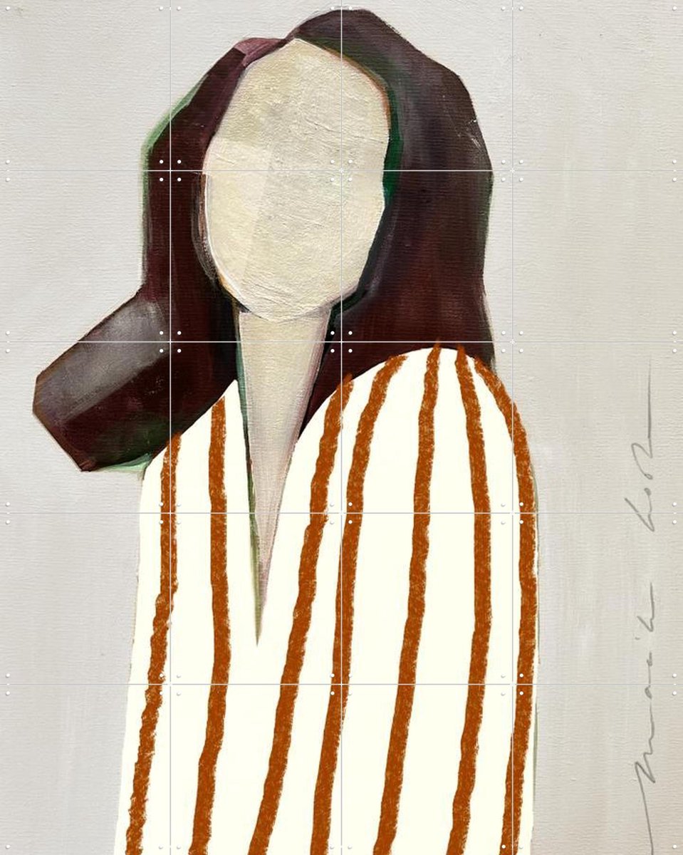 IXXI Lady in Stripes - orange, Maaike Koster & My Deer Art Shop - 80 x 100 cm - Gratis ophangtool - Grote wanddecoratie en posters - Strepen
