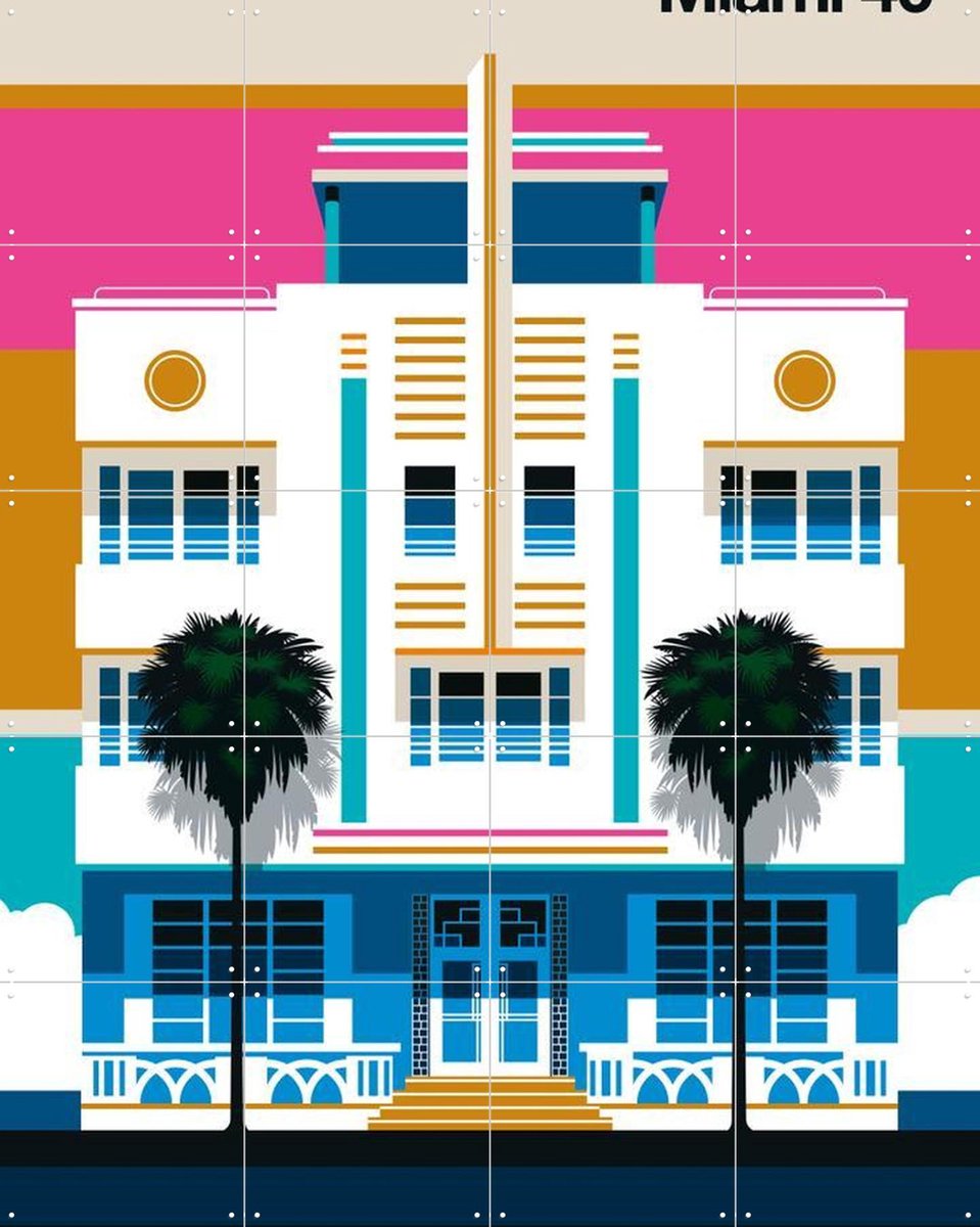 IXXI Miami 40, Bo Lundberg - 80 x 100 cm - Gratis ophangtool - Grote wanddecoratie en posters - Kleurrijk, Geometrische Kunst, Illustraties, Art Deco
