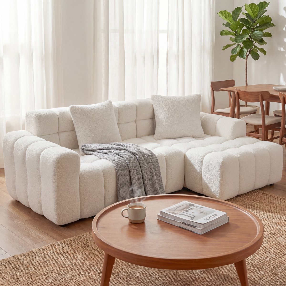 STILVORA Modulaire Slaapbank L Vorm 249,94 cm – Comfortabele Zitbank Met Flexibele Opstelling – Voor Woonkamer En Kantoor – Fluweel – Wit – Zonder matras