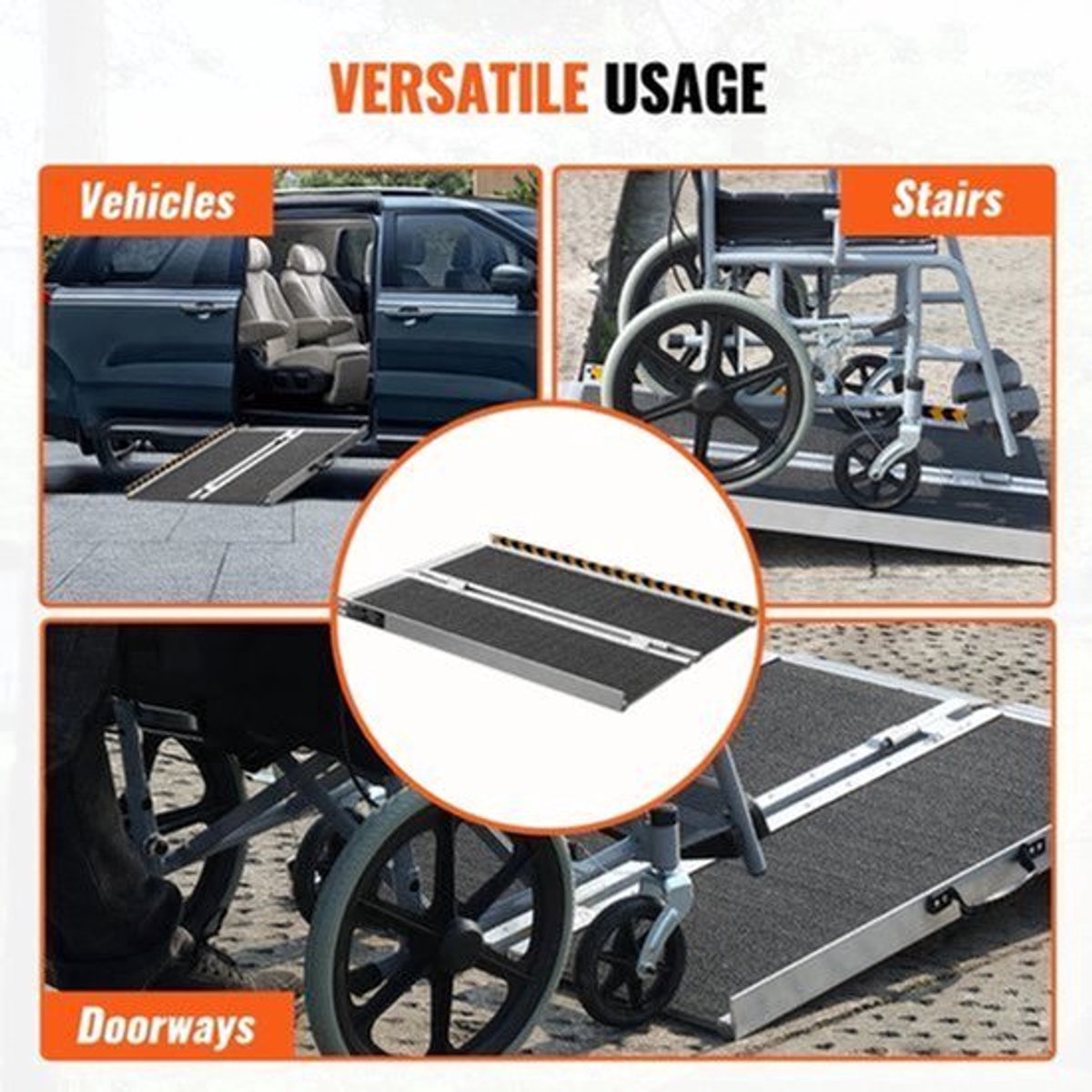 Oprijplaat - Oprijplaten - Oprijblokken - 244 cm - Rolstoeloprit - Opvouwbare -Extra Lange Antislip Drempelhulp – Aluminium Draagbare Oprit voor Rolstoelen & Scootmobielen
