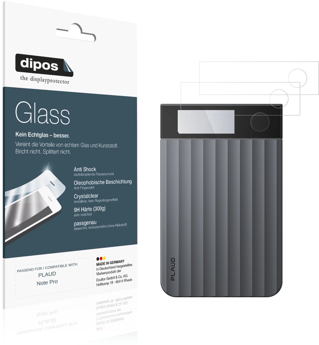 dipos – 2x Pantserfolie geschikt voor PLAUD Note Pro | 9H Screenprotector