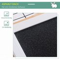 Gedetailleerde close-up van het zwarte, water- en UV-bestendige asfalt dak.