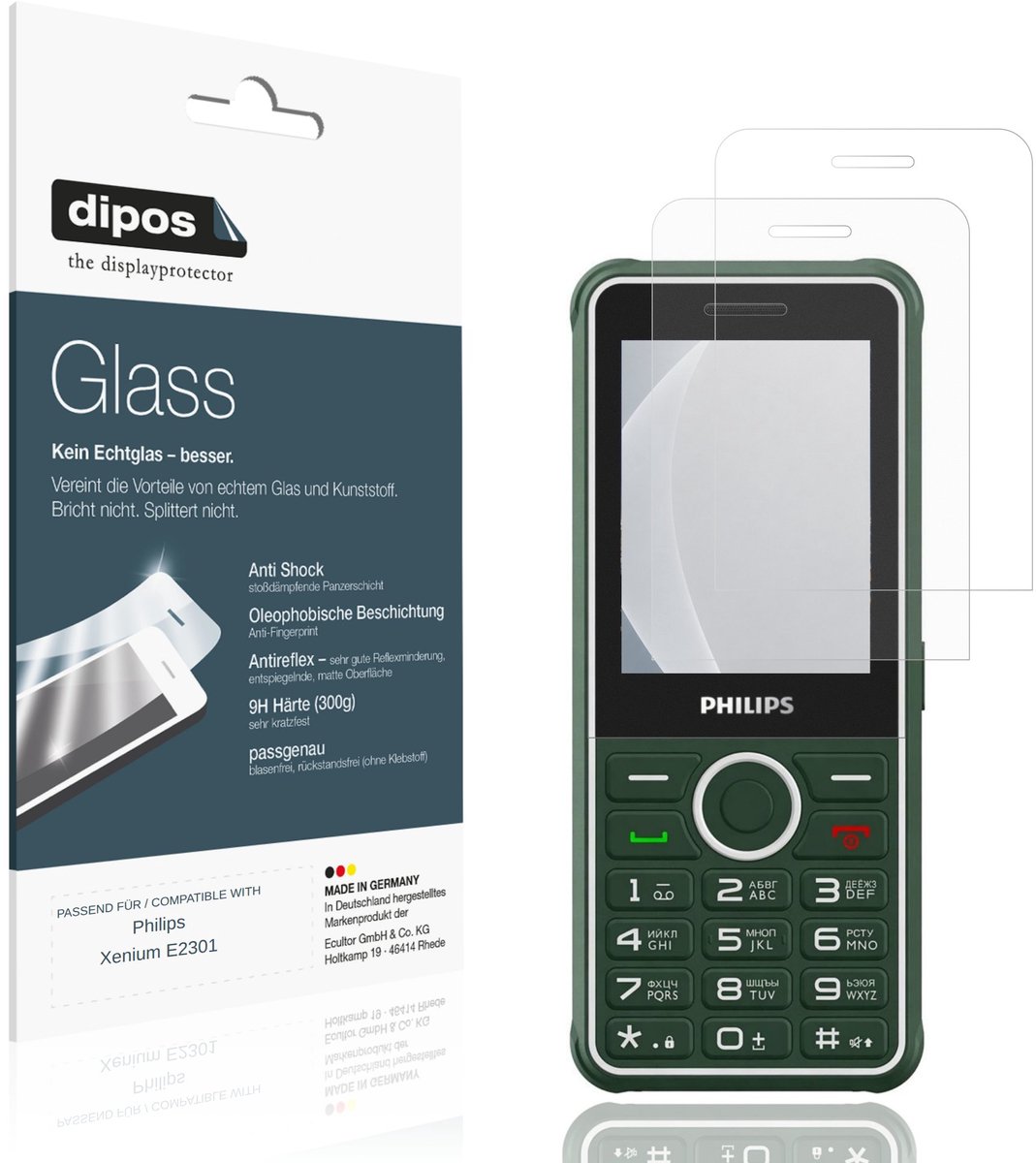 dipos – 2x Matte Pantserfolie geschikt voor Philips Xenium E2301 | 9H Screenprotector