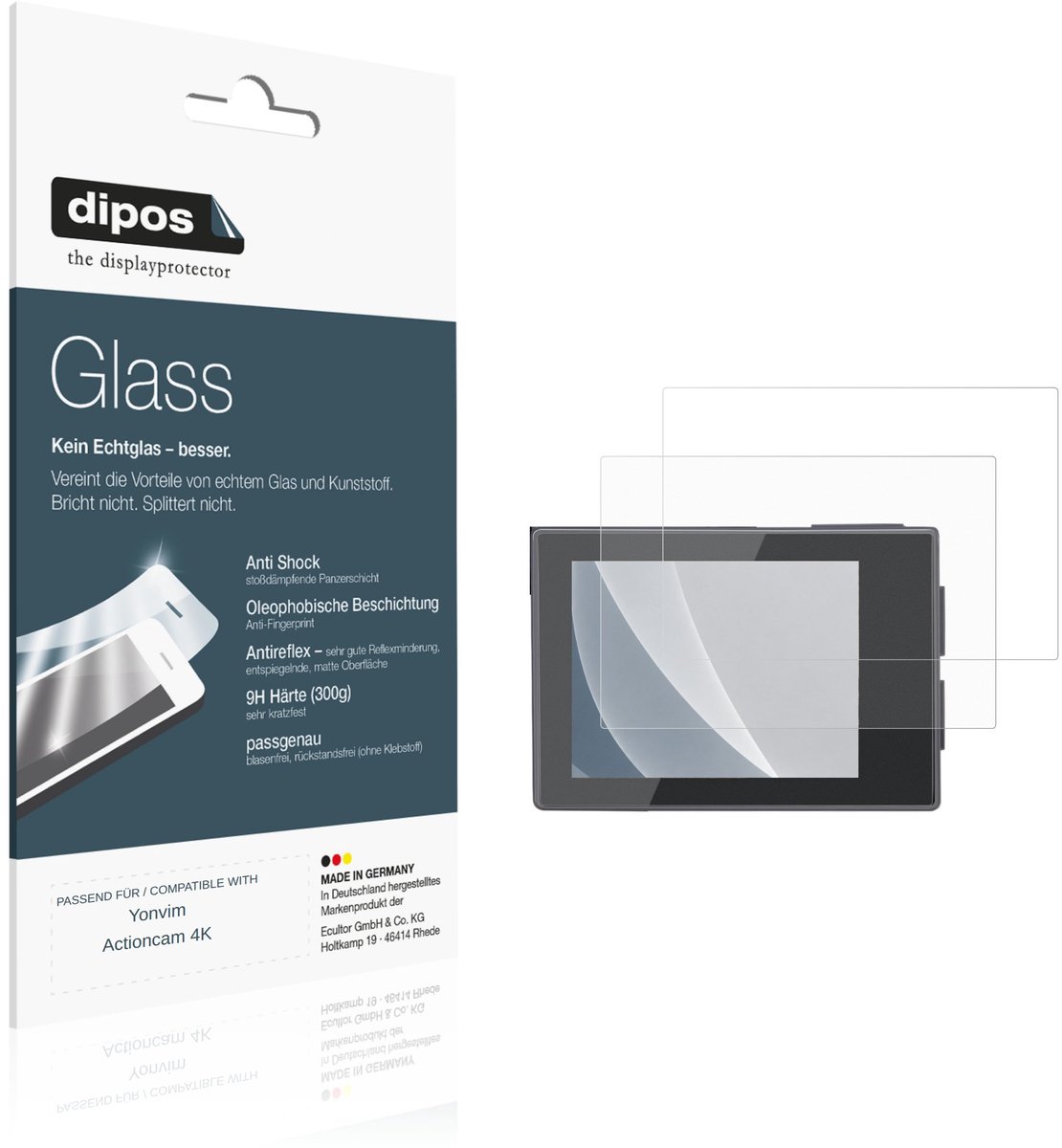 dipos – 2x Matte Pantserfolie geschikt voor Yonvim Actioncam 4K | 9H Screenprotector