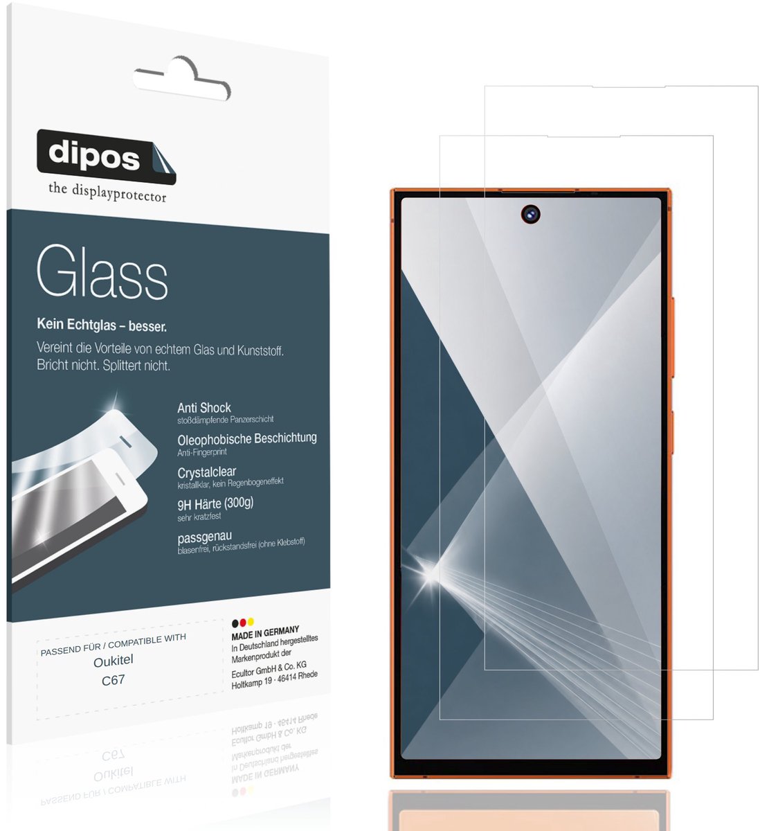 dipos – 2x Pantserfolie geschikt voor Oukitel C67 | 9H Screenprotector