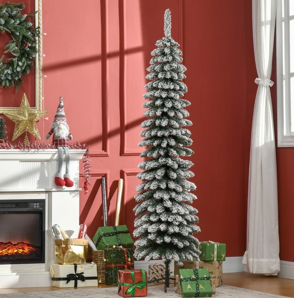 HAUSS SPOLE Kerstboom – Sneeuweffect En Smal Ontwerp – 180 Cm – Kunststof En Metaal – Groen Wit – Voor Binnen – Brandvertragend