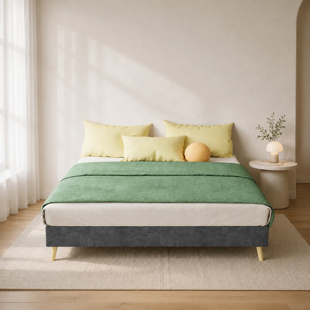 Modern Minimalistisch Bedframe 140x200 cm Zonder Matras - Sterke Lattenbodem En Laag Model - Voor Slaapkamer En Logeerkamer - Fluweel - Grijs