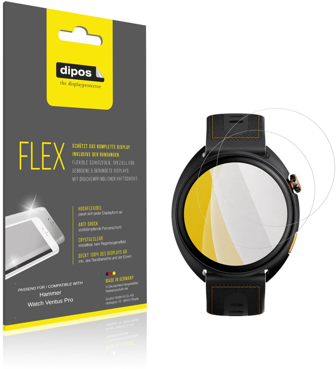 dipos – 2x Beschermfolie geschikt voor Hammer Watch Ventus Pro | 3D Full Cover Screenprotector | 100% Passend
