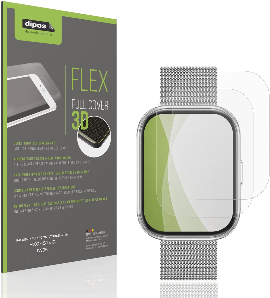 dipos FLEX – 2x Matte Screenprotector geschikt voor HXQHSTBG IW05 | Volledige Schermbescherming | Case-Friendly
