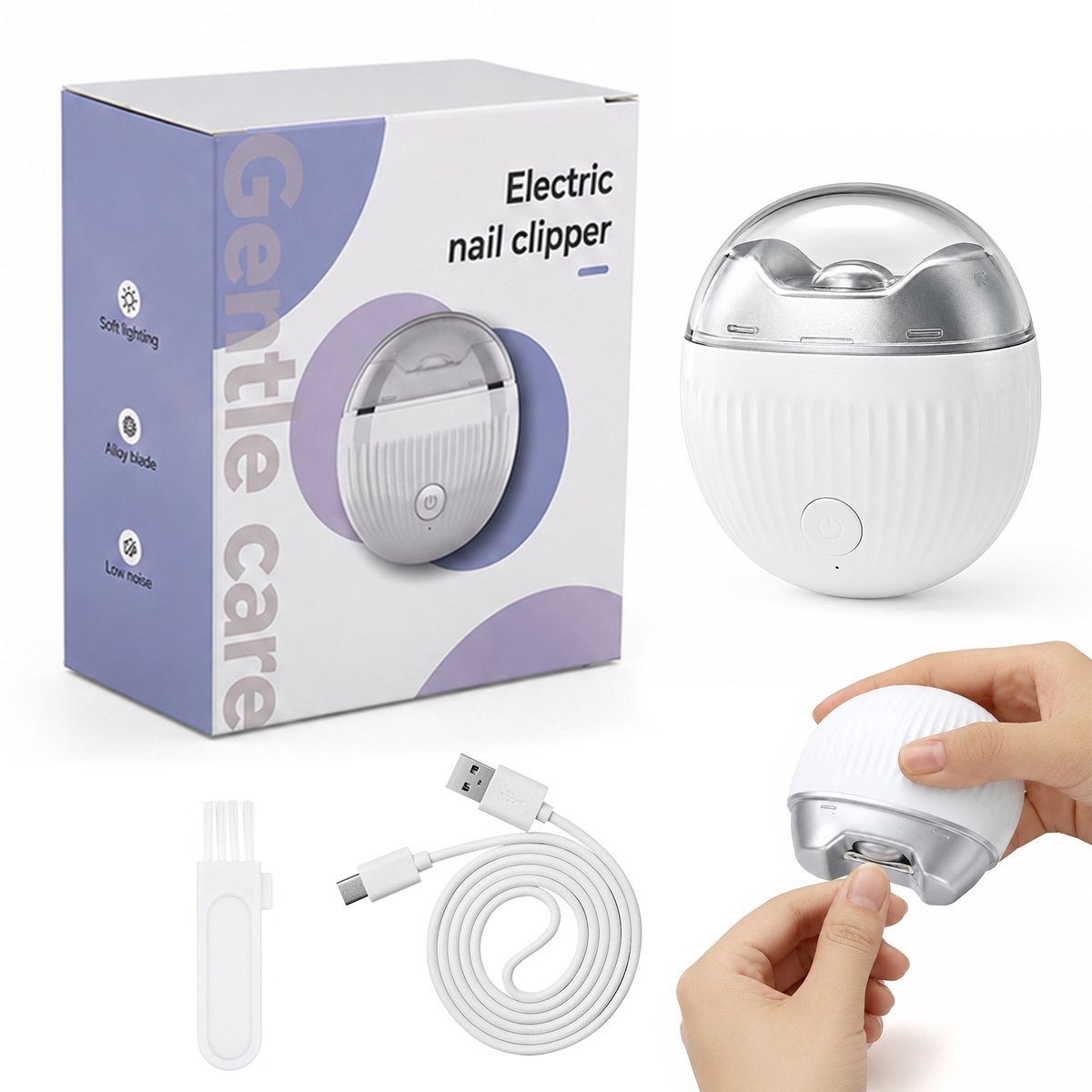 Elektrische Nagelknipper voor Volwassenen, Kinderen en Senioren‑ met Polijstkop en LED‑lamp‑ Geschikt voor Teennagels‑ Wit