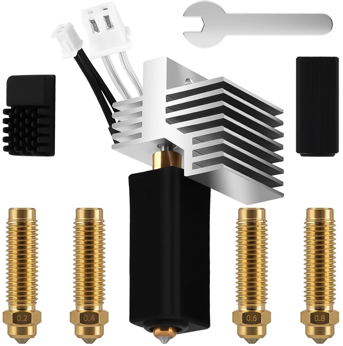 Hotend Kit 0.4mm met Extra Verstevigde Stalen en Messing Nozzles voor 3D Printers, Inclusief 0.2mm, 0.4mm, 0.6mm, 0.8mm Nozzles, Ideaal voor Precisieprinten en Verbeterde Filamentdoorvoer