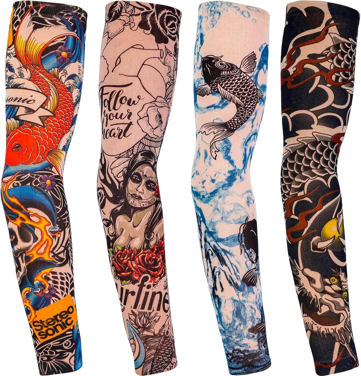 Tatoeage Arm Sleeves voor Mannen en Vrouwen, Ideaal voor Fietsen, Basketbal en Zomerbescherming, Rekbare Nylon Tatoeage Bedekking met Tribale Totems