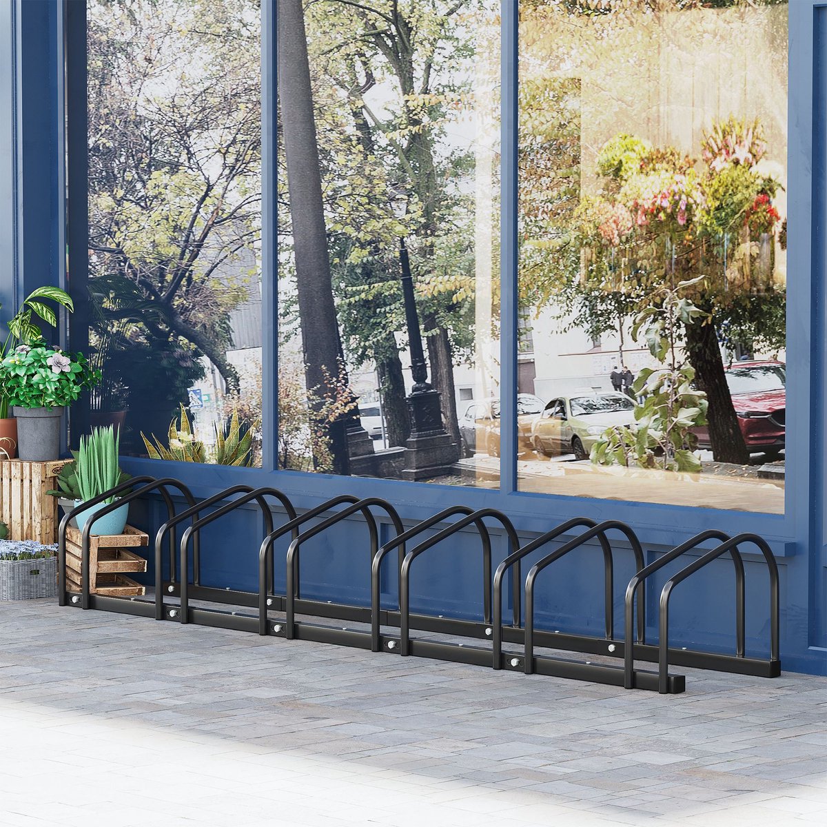 MODFU - Opbergstandaard Fiets - Voor 6 Fietsen - Wand- En Vloermontage - Staal - Zwart