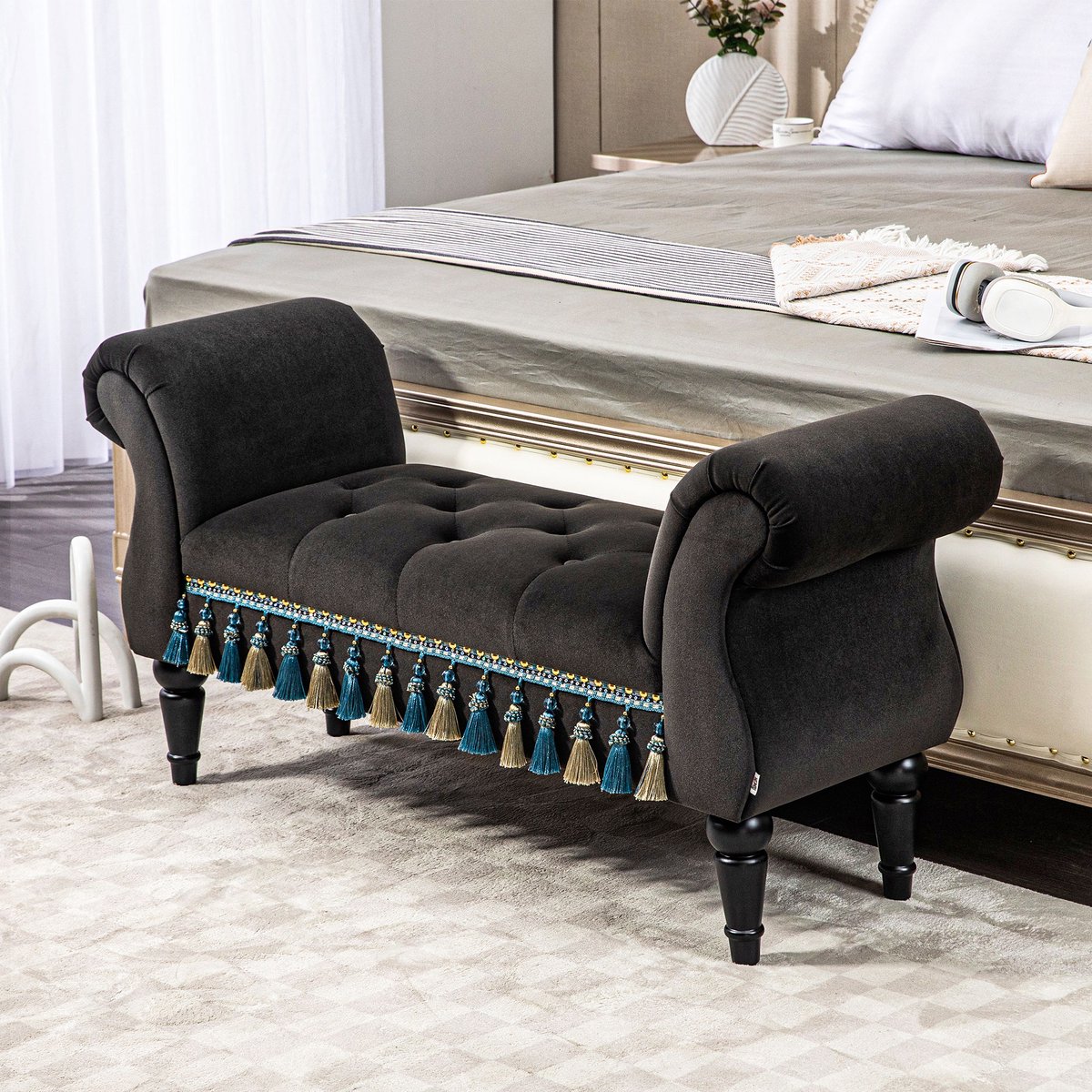 MODFU - Bedbank - Vintage Stijl - Met Stauraum - Donkergrijs - 117 Cm