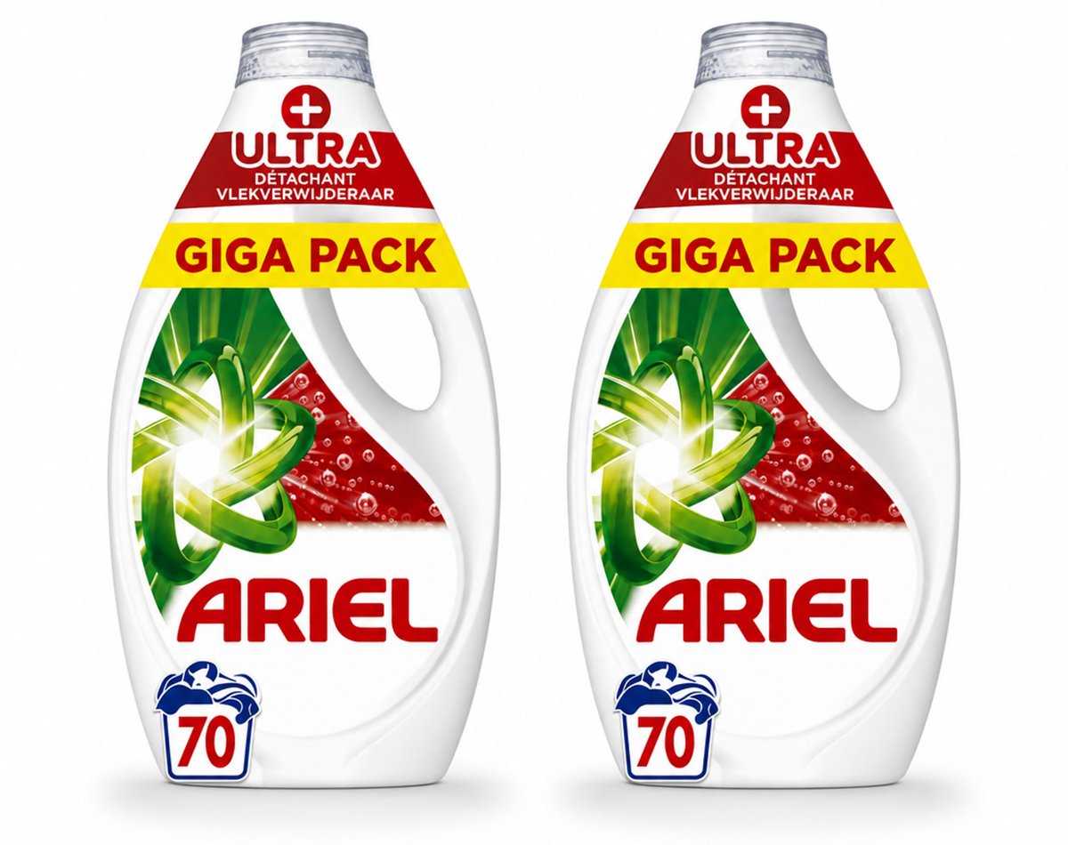 2 x Ariel - Vloeibaar Wasmiddel - +Ultra Vlekverwijderaar - 70 Wasbeurten - 3150 ml - Voordeelverpakking - 2 stuks