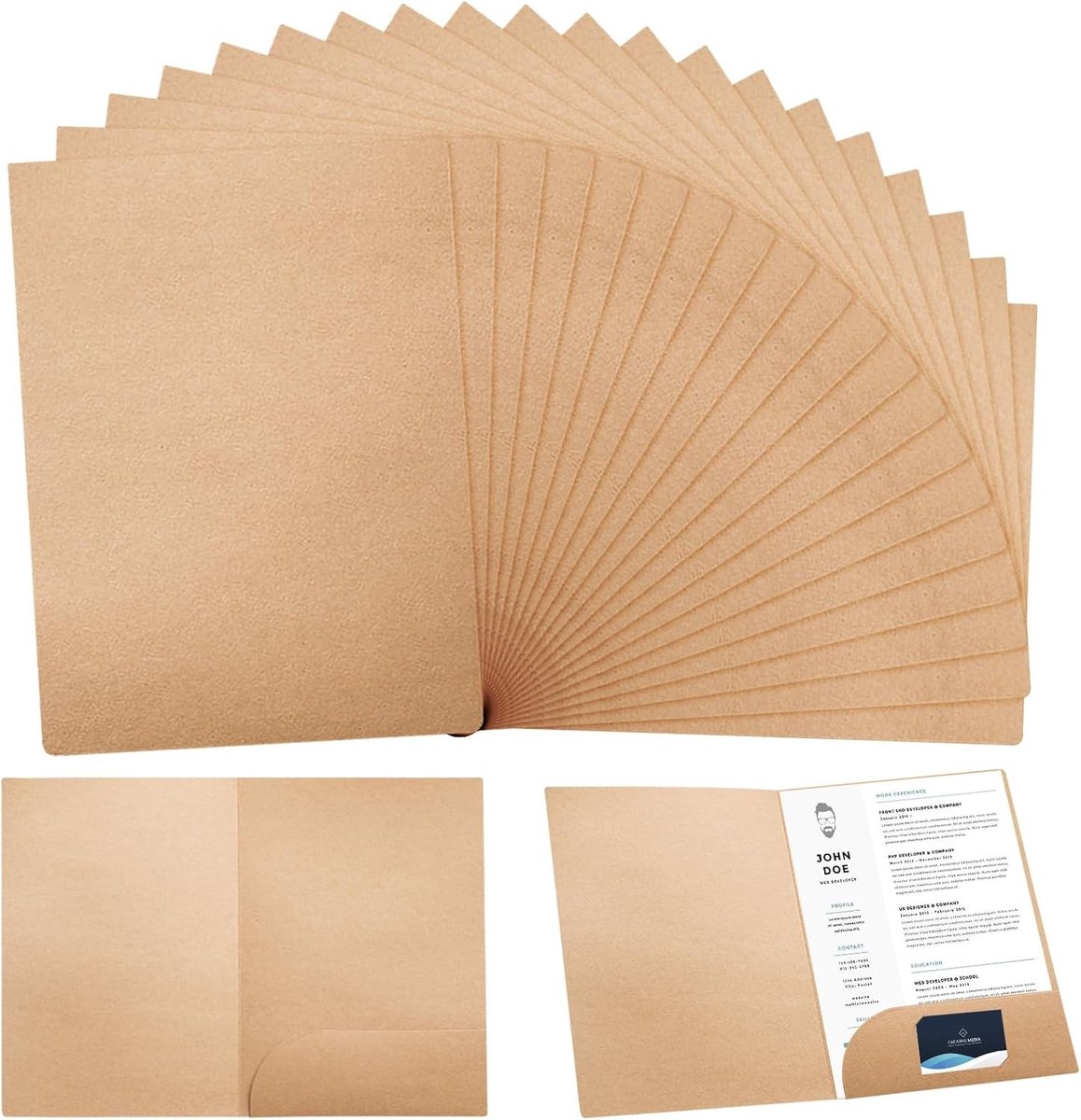 Documentenmappen A4 van kraftpapier - 25 stuks presentatiemappen met kaartsleuven voor kantoor, school en projecten, ideale ringmappen voor organisatie en presentatie